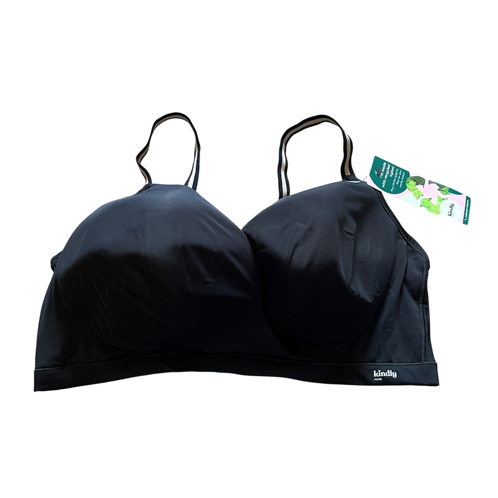 Kindly Yours Black Cross-Over Hybrid Bra XXL Recycled Nylon Wireless 40050